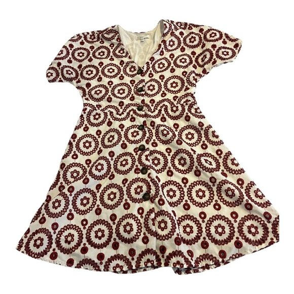 Waverly Grey Cotton Embroid Short Sleeve Button Mini Dress White Red Size Small - Picture 1 of 6